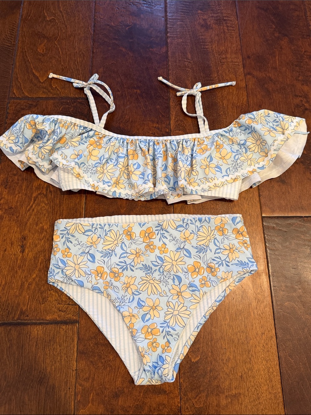 Tommy Bahama Blue & Yellow Floral Ruffle Bikini Set